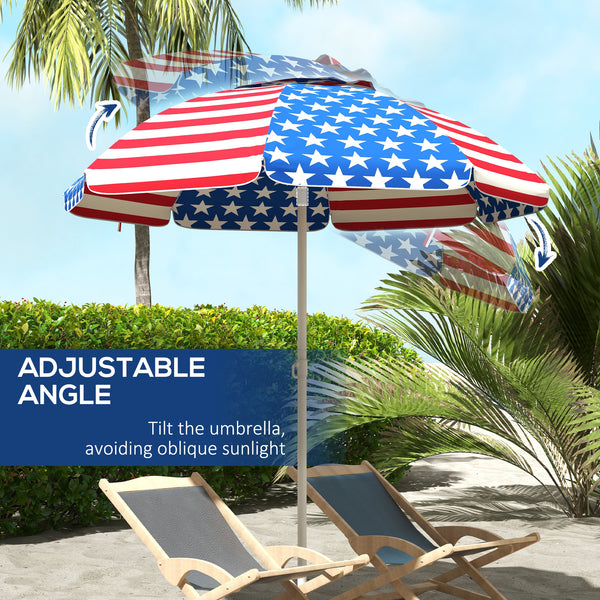 Outsunny 5.7' Portable Beach Umbrella with Tilt, Outdoor Umbrella with Vented Canopy, Flounce, American National Flag Pattern