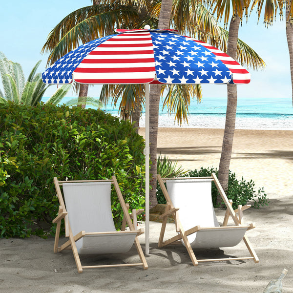 Outsunny 5.7' Portable Beach Umbrella with Tilt, Outdoor Umbrella with Vented Canopy, Flounce, American National Flag Pattern