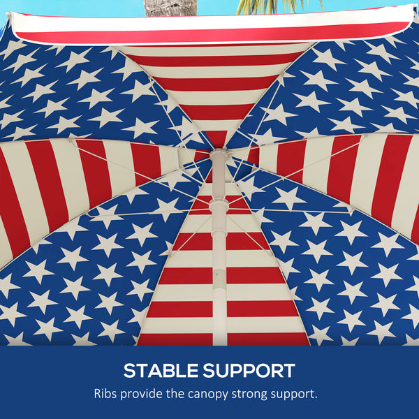 Outsunny 5.7' Portable Beach Umbrella with Tilt, Outdoor Umbrella with Vented Canopy, Flounce, American National Flag Pattern