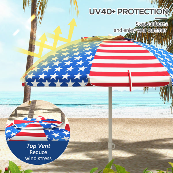 Outsunny 5.7' Portable Beach Umbrella with Tilt, Outdoor Umbrella with Vented Canopy, Flounce, American National Flag Pattern