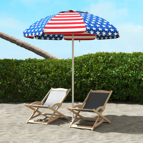 Outsunny 5.7' Portable Beach Umbrella with Tilt, Outdoor Umbrella with Vented Canopy, Flounce, American National Flag Pattern