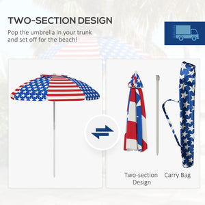 Outsunny 5.7' Portable Beach Umbrella with Tilt, Outdoor Umbrella with Vented Canopy, Flounce, American National Flag Pattern