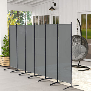6 Panel Folding Room Divider, Freestanding Privacy Screen Wall with Wide Feet, Portable Paravent Partition Separator for Offices, Balcony, Outdoor Garden, Hot Tub, 332 x 172 cm, Dark Grey