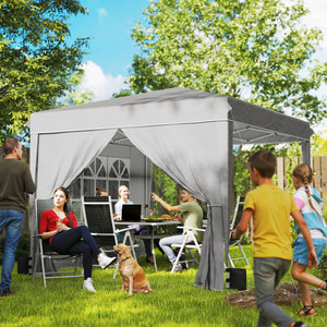 10 x 10 ft Pop Up Canopy Tent with Sidewalls, UPF50+ Outdoor Portable Instant Canopy Shelter with Carry Bag, Sandbags, Adjustable Height for  Parties, Events, Camping, Light Gray