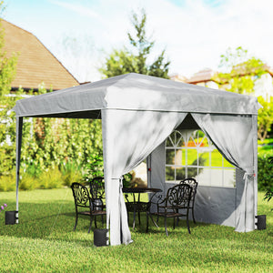 10 x 10 ft Pop Up Canopy Tent with Sidewalls, UPF50+ Outdoor Portable Instant Canopy Shelter with Carry Bag, Sandbags, Adjustable Height for  Parties, Events, Camping, Light Gray