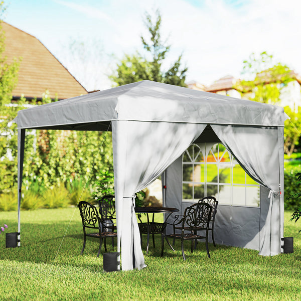 10 x 10 ft Pop Up Canopy Tent with Sidewalls, UPF50+ Outdoor Portable Instant Canopy Shelter with Carry Bag, Sandbags, Adjustable Height for  Parties, Events, Camping, Light Gray