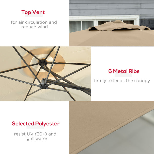 9.6ft Cantilever Patio Umbrella with Easy Lever, Offset Umbrella with Crank Handle, Cross Base, 6 Metal Ribs, Outdoor Sun Shade for Garden, Deck, Cream White