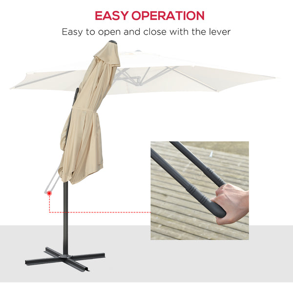 9.6ft Cantilever Patio Umbrella with Easy Lever, Offset Umbrella with Crank Handle, Cross Base, 6 Metal Ribs, Outdoor Sun Shade for Garden, Deck, Cream White