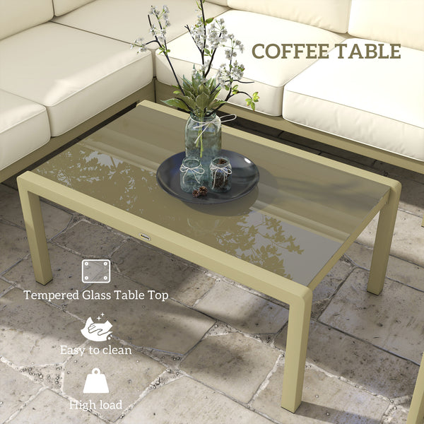 5-Piece Garden Sofa Set with Cushions, 6 Seater Aluminium Garden Furniture Set with Glass Top Coffee Table, Patio Sectional Conservatory Furniture for Patio & Terrace, Gold Tone