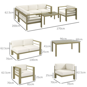 5-Piece Garden Sofa Set with Cushions, 6 Seater Aluminium Garden Furniture Set with Glass Top Coffee Table, Patio Sectional Conservatory Furniture for Patio & Terrace, Gold Tone