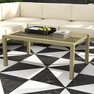 5-Piece Garden Sofa Set with Cushions, 6 Seater Aluminium Garden Furniture Set with Glass Top Coffee Table, Patio Sectional Conservatory Furniture for Patio & Terrace, Gold Tone