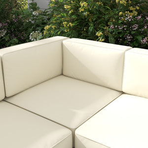 5-Piece Garden Sofa Set with Cushions, 6 Seater Aluminium Garden Furniture Set with Glass Top Coffee Table, Patio Sectional Conservatory Furniture for Patio & Terrace, Gold Tone