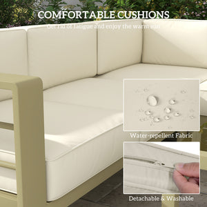 5-Piece Garden Sofa Set with Cushions, 6 Seater Aluminium Garden Furniture Set with Glass Top Coffee Table, Patio Sectional Conservatory Furniture for Patio & Terrace, Gold Tone