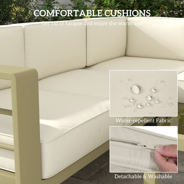5-Piece Garden Sofa Set with Cushions, 6 Seater Aluminium Garden Furniture Set with Glass Top Coffee Table, Patio Sectional Conservatory Furniture for Patio & Terrace, Gold Tone