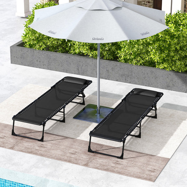 Folding Chaise Lounge Chair Set of 2, Patio Sun Tanning Chair, Outdoor Chaise Lounger with 4-Position Reclining Back, Breathable Mesh Seat for Beach, Poolside, Black