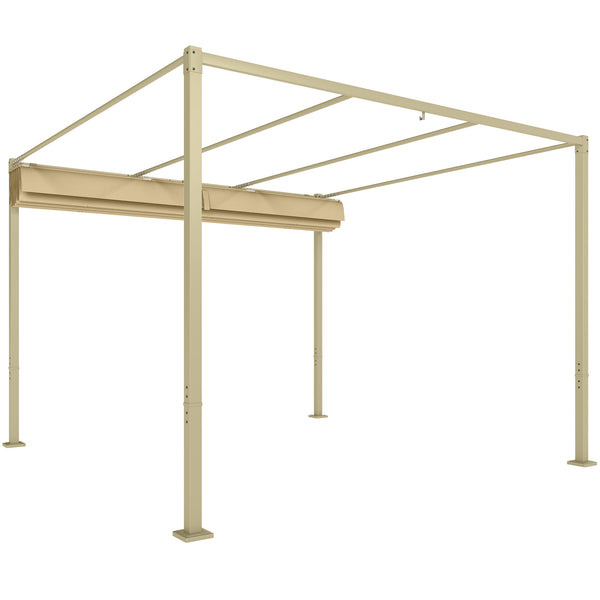 3 x 3(m) Garden Pergola with Retractable Roof and Magnetic Fixture, Outdoor Gazebo Pergola Kit Sun Shade Canopy, UPF30+, Khaki