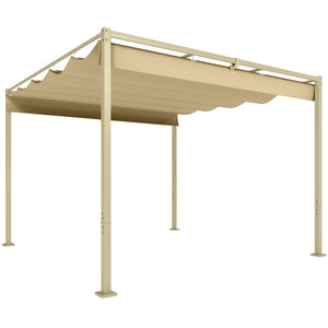 3 x 3(m) Garden Pergola with Retractable Roof and Magnetic Fixture, Outdoor Gazebo Pergola Kit Sun Shade Canopy, UPF30+, Khaki