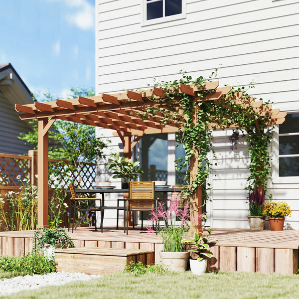 3.6 x 3.6m Graden Pergola Kit, Wooden Pergola Gazebo Grape Trellis with Stable Structure for Climbing Vines Flowers, Dark Brown