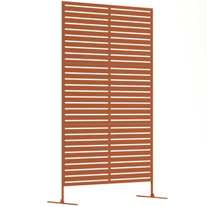 Outsunny Metal Outdoor Privacy Screen, 78" H x 48" W Decorative Privacy Fence Screen, Freestanding Outdoor Divider with Stand, Climbing Plant Trellis for Garden Walkway, Balcony, Patio, Striped Brown