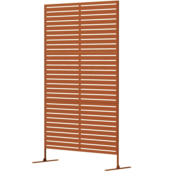 Outsunny Metal Outdoor Privacy Screen, 78" H x 48" W Decorative Privacy Fence Screen, Freestanding Outdoor Divider with Stand, Climbing Plant Trellis for Garden Walkway, Balcony, Patio, Striped Brown