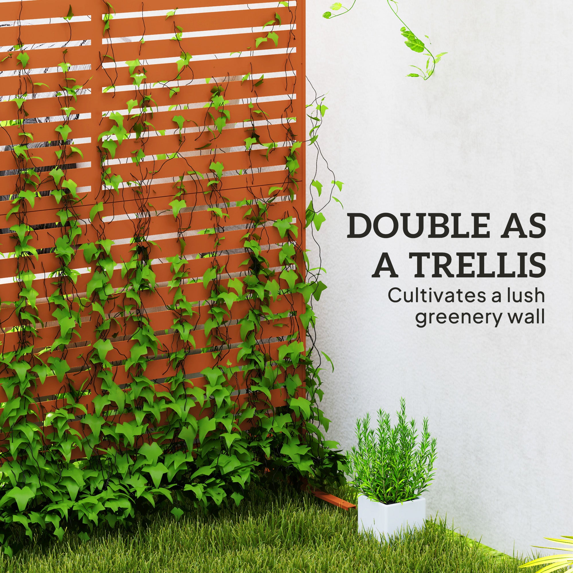 trellis plants for privacy Outsunny Decorative Privacy Fence Screen, Metal Outdoor Privacy Screen Climbing Plant Trellis with Stand, 78" H x 48" W, Brown