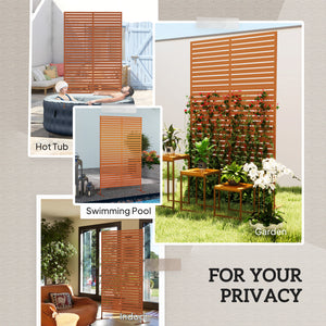 Outsunny Metal Outdoor Privacy Screen, 78" H x 48" W Decorative Privacy Fence Screen, Freestanding Outdoor Divider with Stand, Climbing Plant Trellis for Garden Walkway, Balcony, Patio, Striped Brown