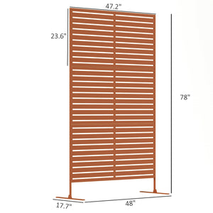 Outsunny Metal Outdoor Privacy Screen, 78" H x 48" W Decorative Privacy Fence Screen, Freestanding Outdoor Divider with Stand, Climbing Plant Trellis for Garden Walkway, Balcony, Patio, Striped Brown