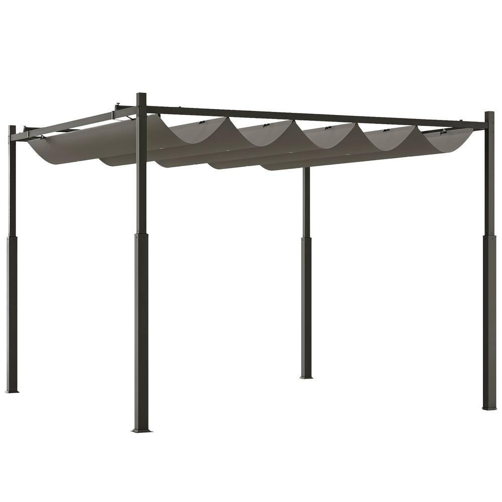3 x 3(m) Metal Pergola with Retractable Roof and Magnetic Fixture, Outdoor Gazebo Garden Pergola Kit Sun Shade Canopy, UPF30+, 80mm Metal Column, Grey