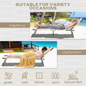 2PCS Adjustable Outdoor Lounge Chair, Garden Folding Chaise Lounge with Face Hole Reclining Tanning Chair Seat, Folding Camping Beach Lounging Bed w/ Head Support, Beige