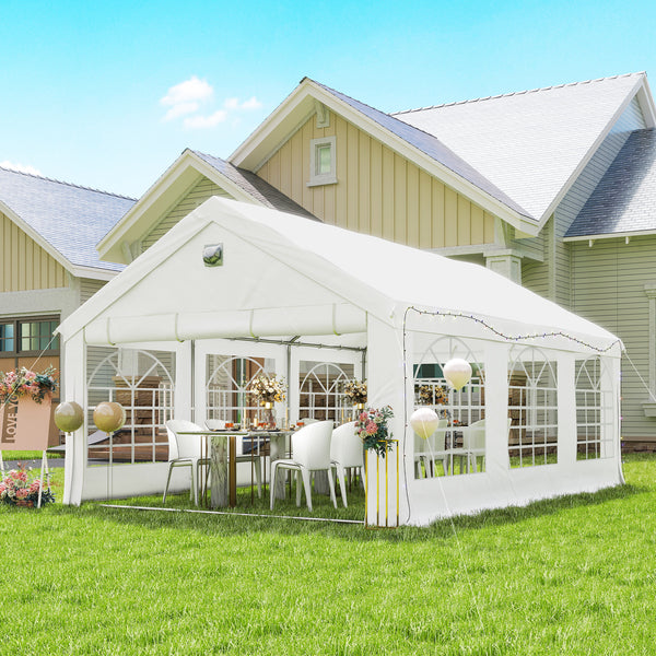 4 x 6 m Gazebo with sides, Outdoor Marquee Party Tent with 4 Removable Sidewalls for Wedding, Events, White