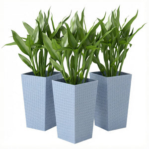 Tall Planters for Outdoor Plants Set of 3, 24 In Taper Planters with Drainage Holes, Rattan Decor Plant Pots for Indoor Outdoor Front Porch Patio Backyard, Light Gray