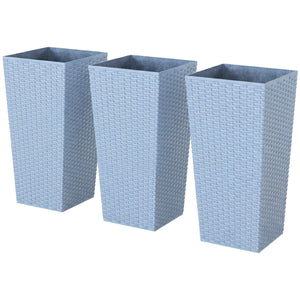 Tall Planters for Outdoor Plants Set of 3, 24 In Taper Planters with Drainage Holes, Rattan Decor Plant Pots for Indoor Outdoor Front Porch Patio Backyard, Light Gray