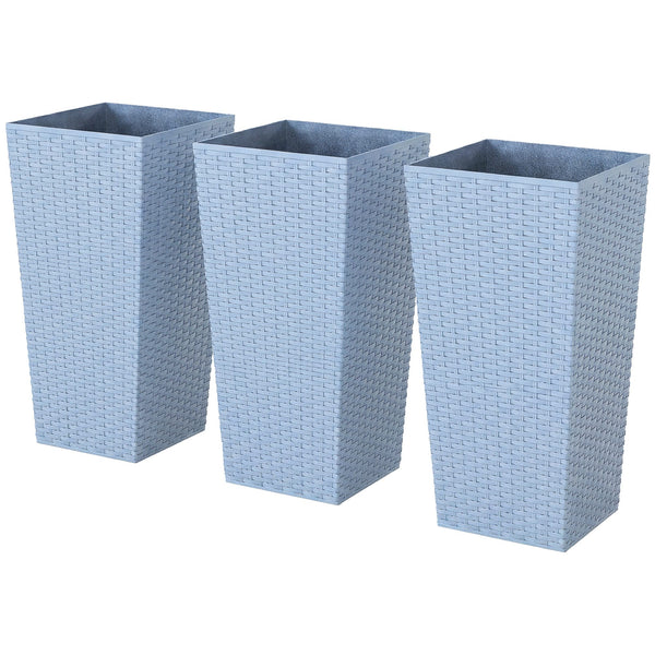 Tall Planters for Outdoor Plants Set of 3, 24 In Taper Planters with Drainage Holes, Rattan Decor Plant Pots for Indoor Outdoor Front Porch Patio Backyard, Light Gray
