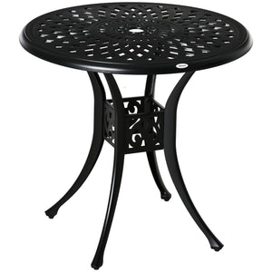 78 cm Round Garden Dining Table with Parasol Hole Antique Cast Aluminium Outdoor Table Only, Black