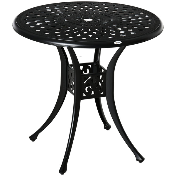 78 cm Round Garden Dining Table with Parasol Hole Antique Cast Aluminium Outdoor Table Only, Black