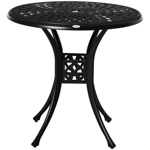 78 cm Round Garden Dining Table with Parasol Hole Antique Cast Aluminium Outdoor Table Only, Black