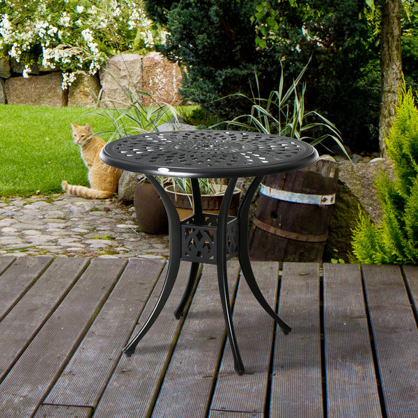 78 cm Round Garden Dining Table with Parasol Hole Antique Cast Aluminium Outdoor Table Only, Black