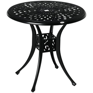 78 cm Round Garden Dining Table with Parasol Hole Antique Cast Aluminium Outdoor Table Only, Black