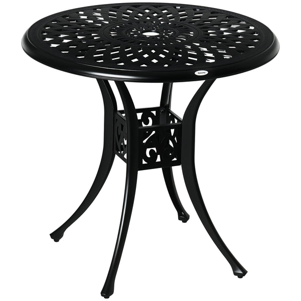 78 cm Round Garden Dining Table with Parasol Hole Antique Cast Aluminium Outdoor Table Only, Black
