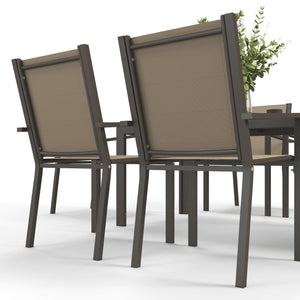 7 Piece Patio Dining Set, Outdoor Dining Table and 6 Stackable Chairs, Metal Patio Furniture Set with WPC Top, Breathable Mesh for Garden, Backyard, Poolside, Khaki