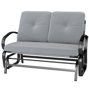 Outdoor Glider Bench, 2-Person Patio Rocker Loveseat with Tufted Cushions, Steel Frame for Porch, Garden Backyard, Gray