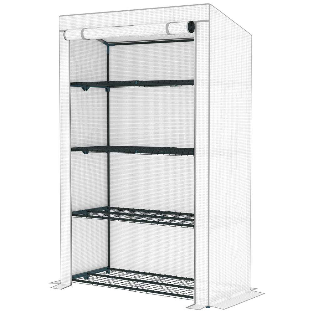 4 Tier Lean-to Mini Greenhouse with Reinforced PE Cover, Portable Small Greenhouse with Roll-Up Door, Grey Hemmed Edging, 110 x 50 x 171cm, Grey