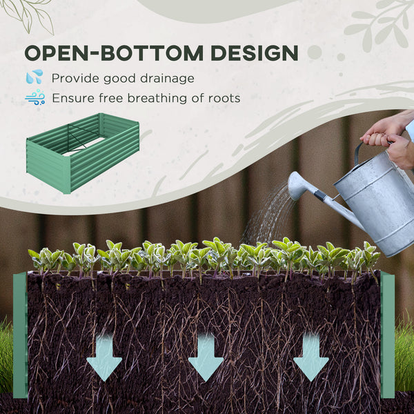 Outsunny Galvanized Raised Garden Bed Kit with Reinforcing Bars, Large and Tall Metal Planter Box for Vegetables, Flowers and Herbs, 6' x 3' x 2', Light Green