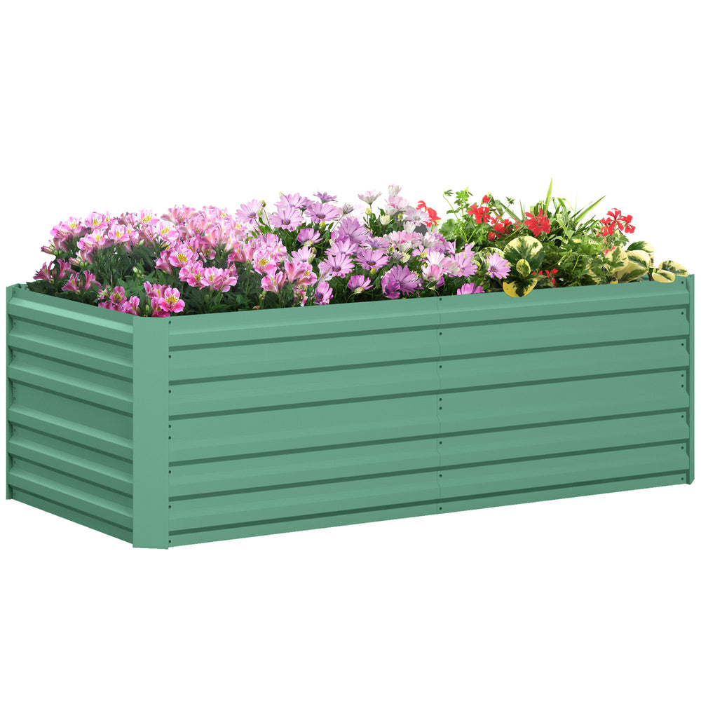 Outsunny Galvanized Raised Garden Bed Kit with Reinforcing Bars, Large and Tall Metal Planter Box for Vegetables, Flowers and Herbs, 6' x 3' x 2', Light Green