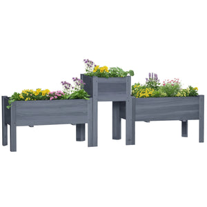 Raised Garden Bed Set of 3, Wooden Elevated Planter Box with Legs and Bed Liner, for Backyard and Patio to Grow Vegetables, Herbs, and Flowers, Gray