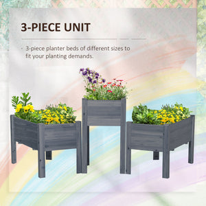 Raised Garden Bed Set of 3, Wooden Elevated Planter Box with Legs and Bed Liner, for Backyard and Patio to Grow Vegetables, Herbs, and Flowers, Gray