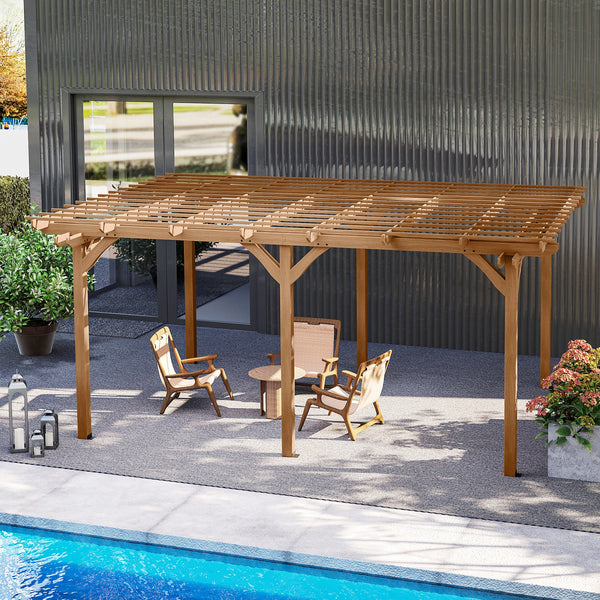 12' x 16' Outdoor Pergola, Wood Gazebo Grape Trellis with Stable Structure for Climbing Plant Support, Garden, Patio, Backyard, Deck, Brown