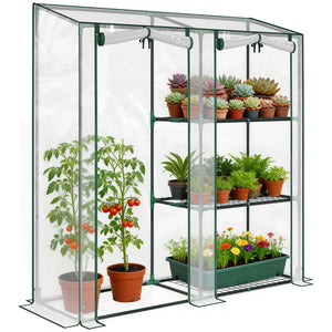 Mini Greenhouse, Portable Greenhouse with 3 Shelves, 2 Roll-up Doors, Garden Hot House for Patio Garden Backyard, 56.3" x 17.7" x 59.4", Clear