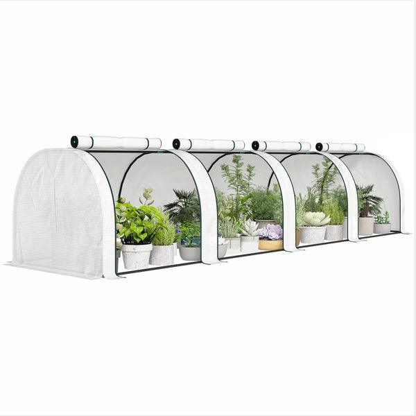 13' x 3' x 2.5' Mini Greenhouse, Portable Tunnel Green House with Roll-Up Zippered Doors, UV Waterproof PE Cover, Steel Frame, White