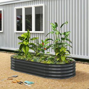 Galvanised Raised Beds for Garden, Metal Elevated Planter Box with Safety Edging, Easy DIY for Growing Flowers, Herbs, Succulents, 180 x 90 x 30cm, Dark Grey